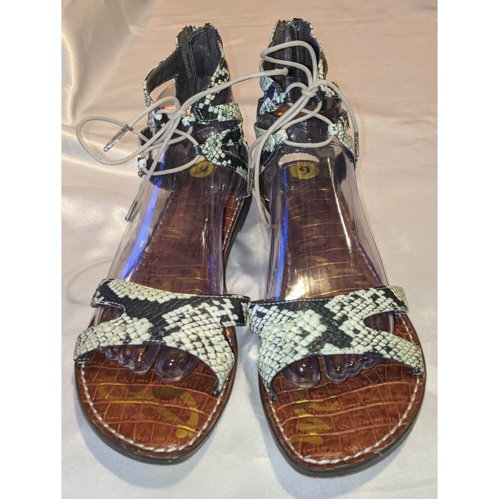 SAM EDELMAN Gwenna Green Python Print Gladiator Sandals Ankle Straps Size 9 M - Picture 3 of 6
